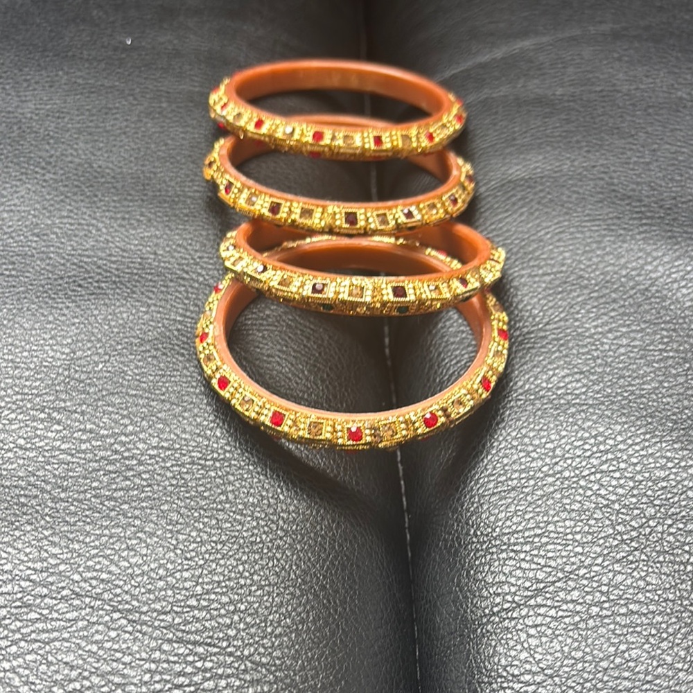 Elegant Gold and Red Bangle Set